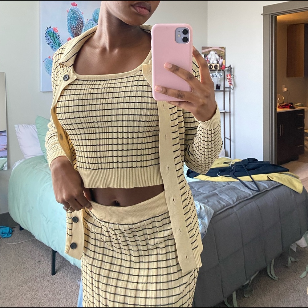 Knit top & shirt with matching cardigan
